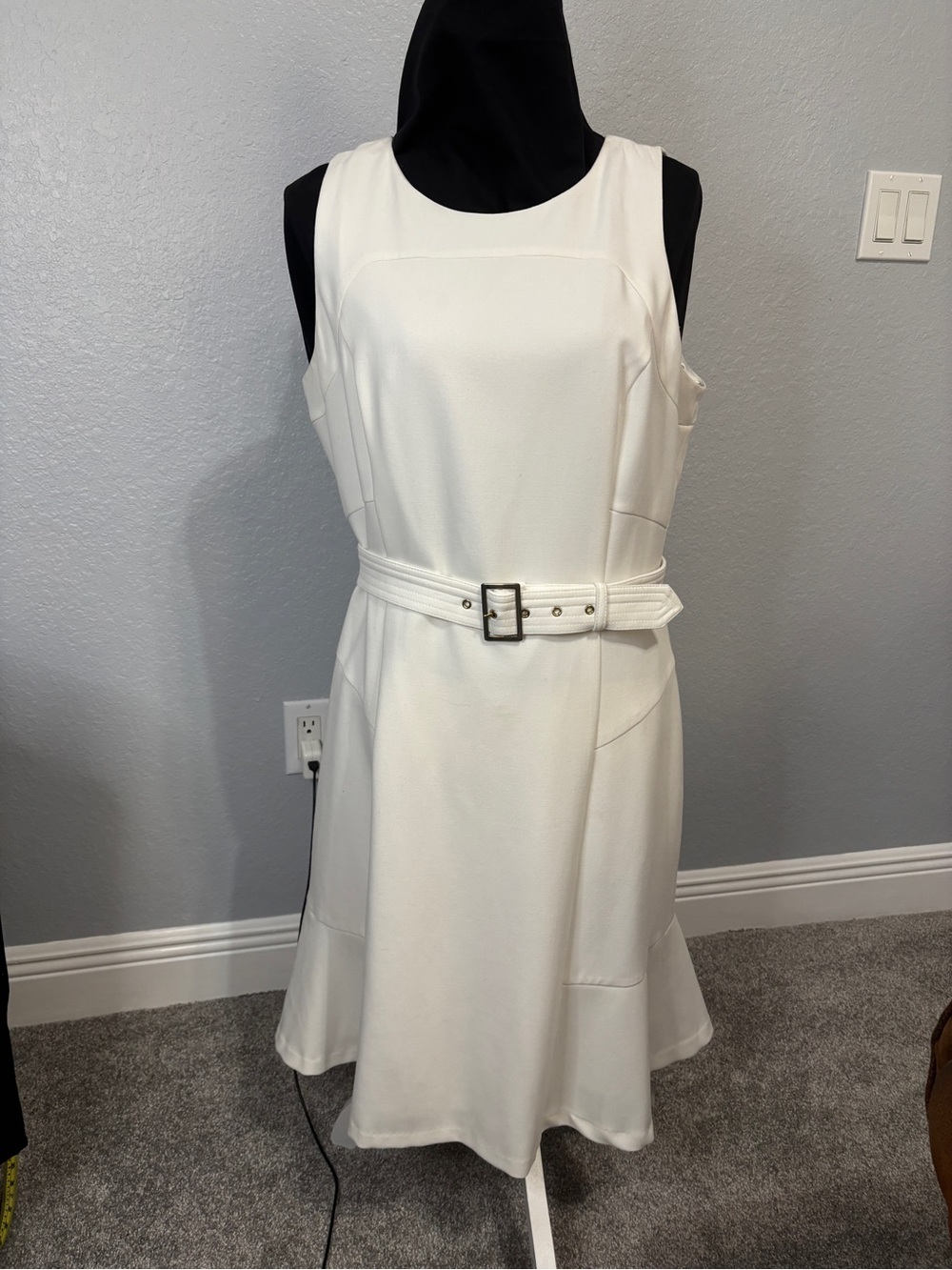 White House Black Market White Sleeveless Belted Midi Dress
